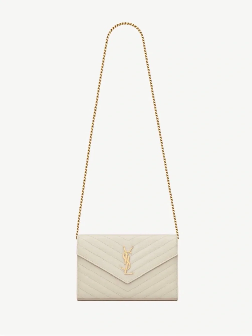 CLASSIC CASSANDRE CHAIN WALLET IN GRAIN DE POUDRE LEATHER - Cream